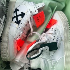 3.0 off white court high top leather white orange off-white sneakers